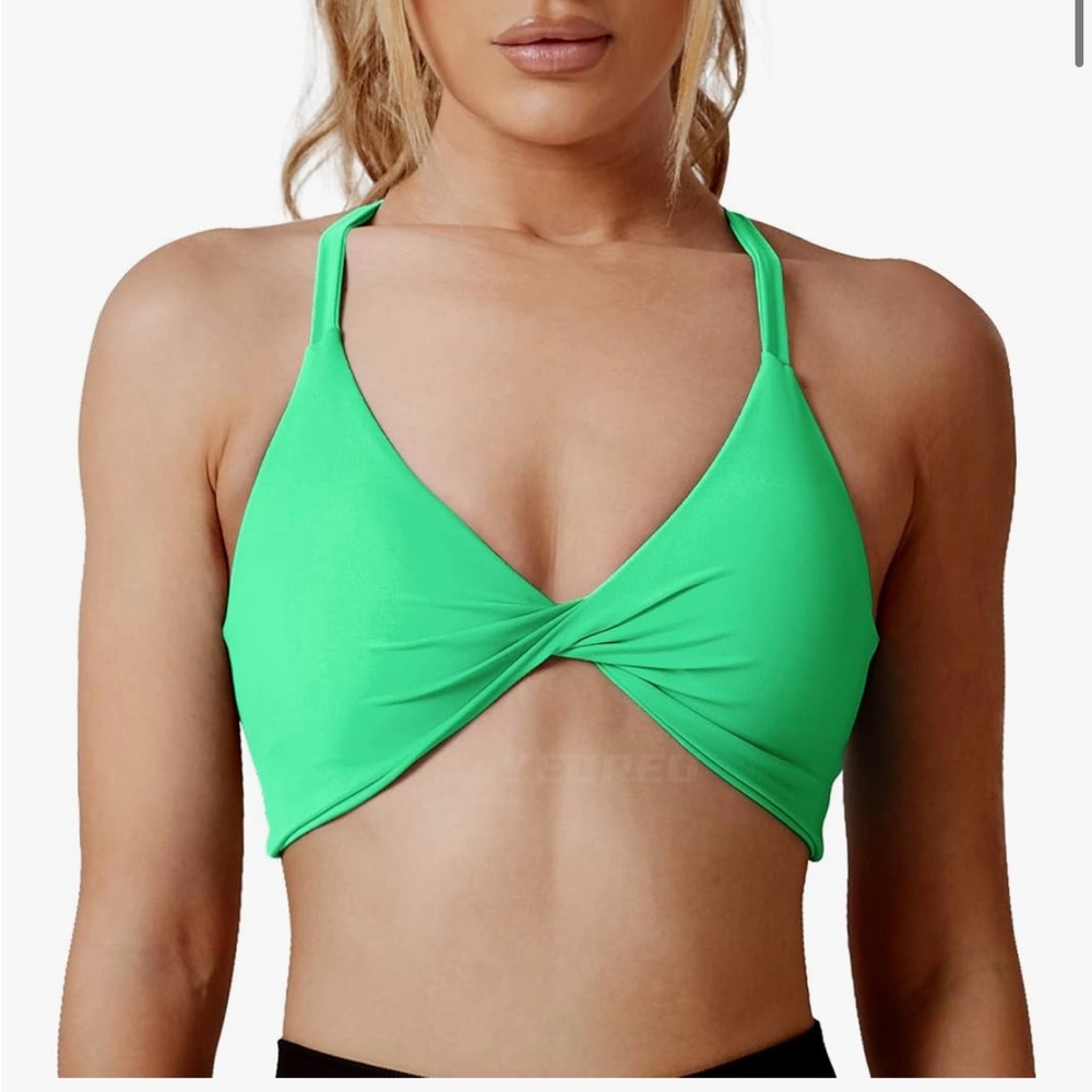 Sea foam green halter twist sports bra workout top